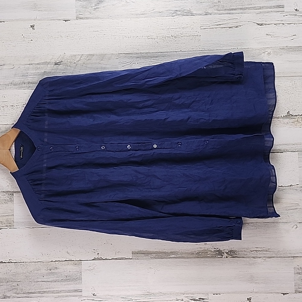 Massimo Dutti Mulberry silk blend navy blue button up shirt semi sheer Size 10